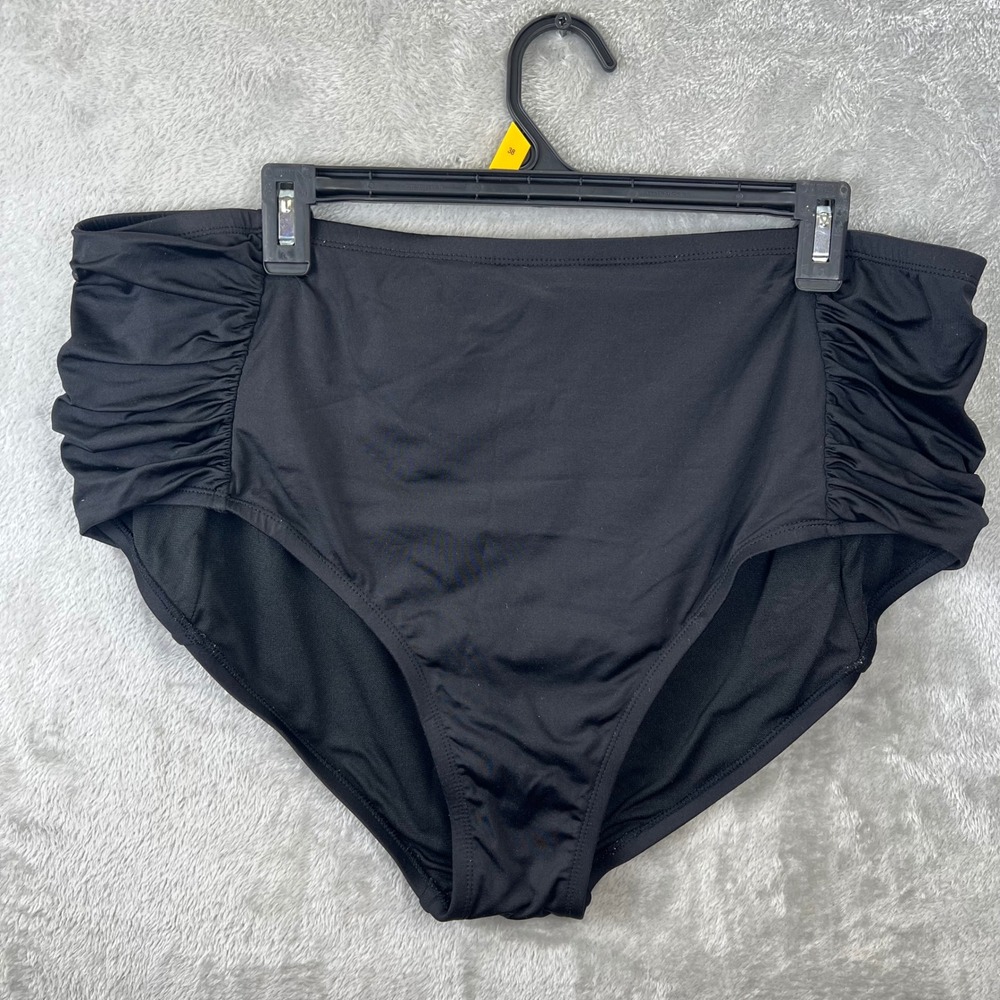 Apt. 9 Womens 2X Black High Waist Ruched Side Bikini Swim Bottoms